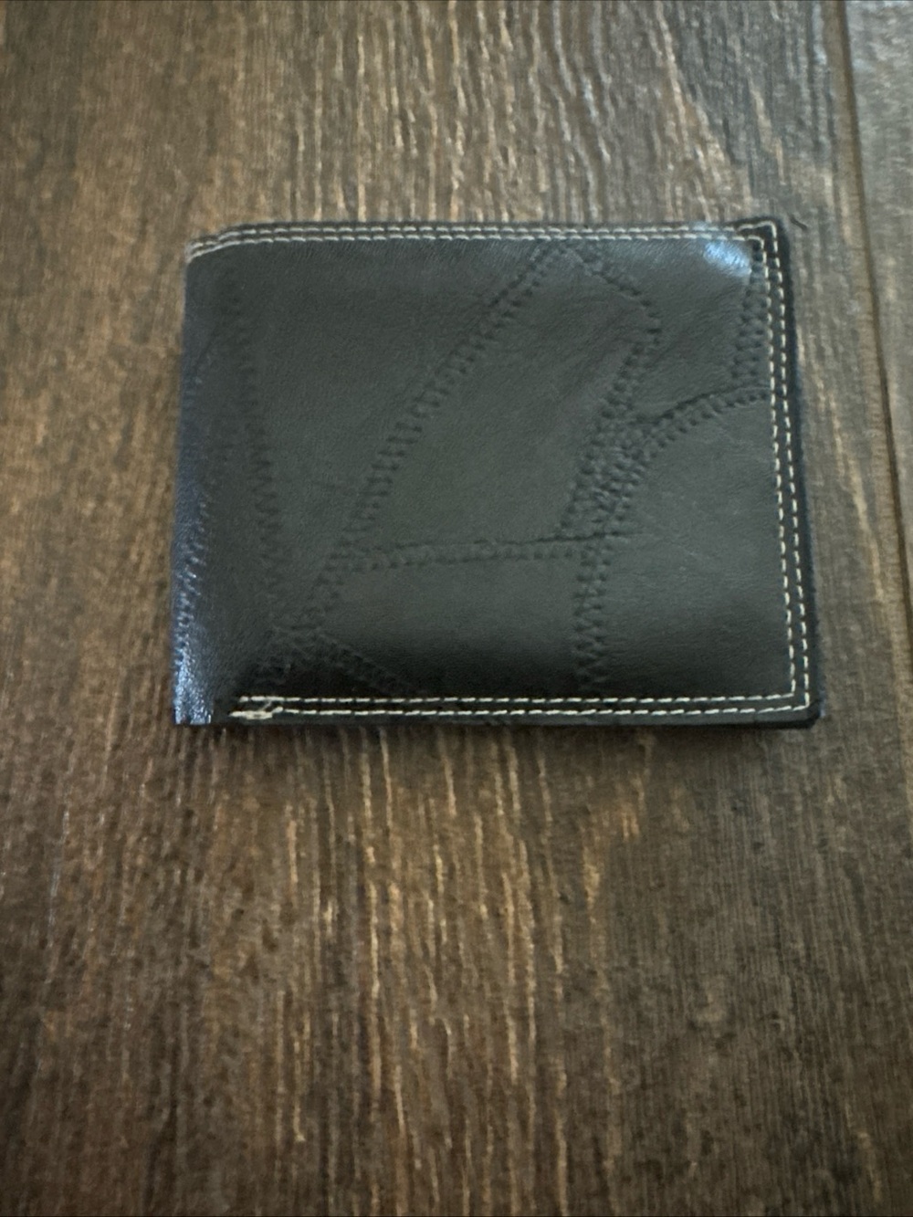 Classic Black Leather Bi-Fold Wallet with Contrast Stitching